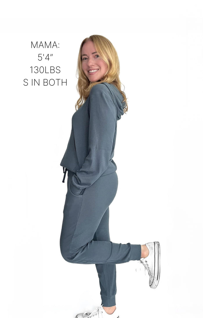 ADULT - BAMBOO RIBBED JOGGERS - STEEL BLUE