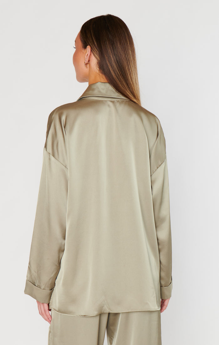 Always and Forever Button Down ~ Moss Green Luxe Satin