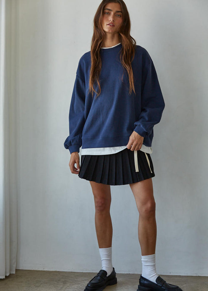 Always On Crew Twofer Pullover - Navy