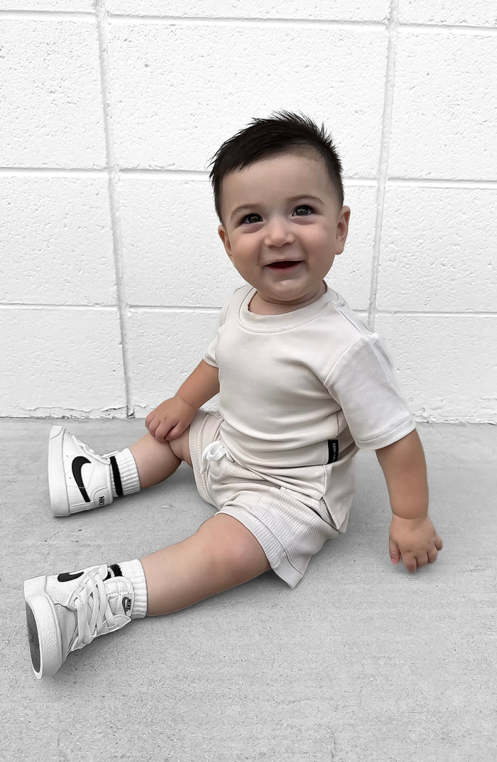 BAMBOO WAFFLE CARGO SHORTS - MOONSTONE