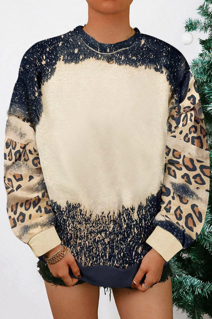 Black Tie Dye Leopard Drop Shoulder Sweatshirt - Tops/Sweatshirts & Hoodies
