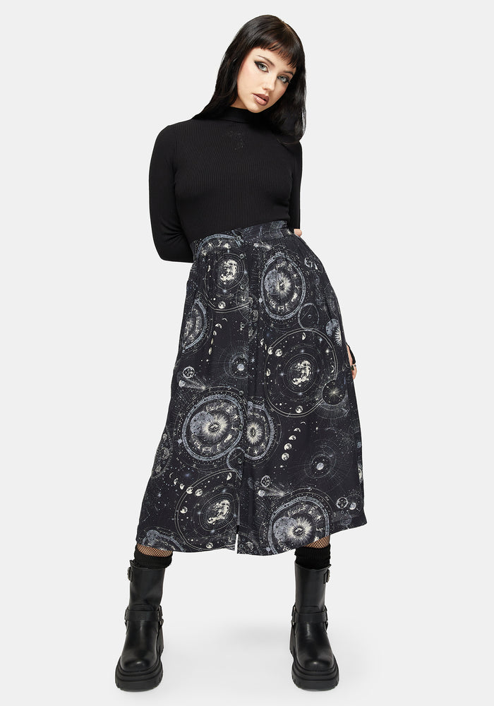 Elise Celestial Print Button Down Midi Skirt