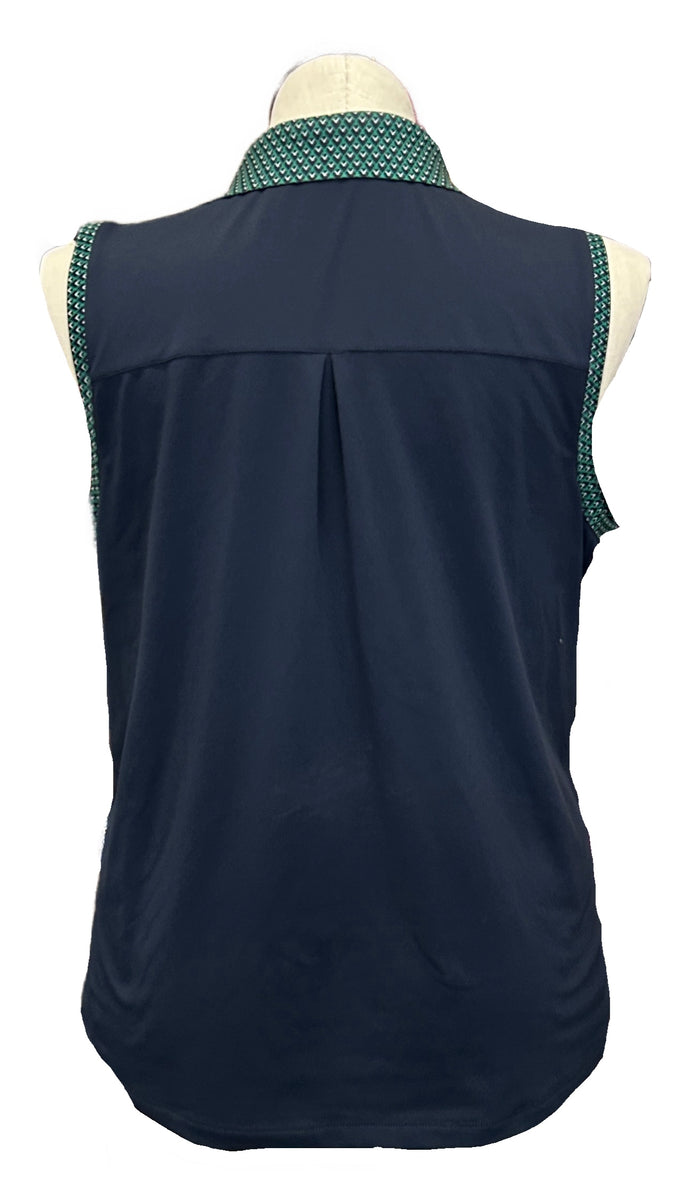 Lady Hagen Navy Sleeveless Golf Polo with Green Print Trim Size XL
