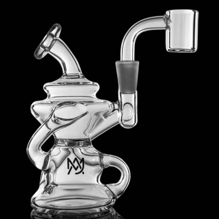 MJ Arsenal Hydra Mini Rig – Triple recycler glass dab rig designed for maximum filtration, smooth vapor cooling, and portable convenience.