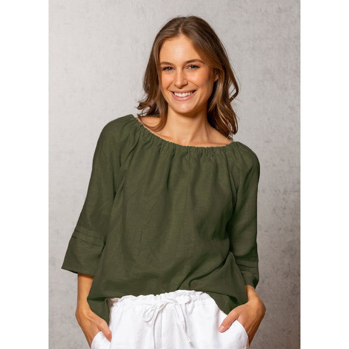 Noble Wilde - Linen Gathered Boat Neck Top