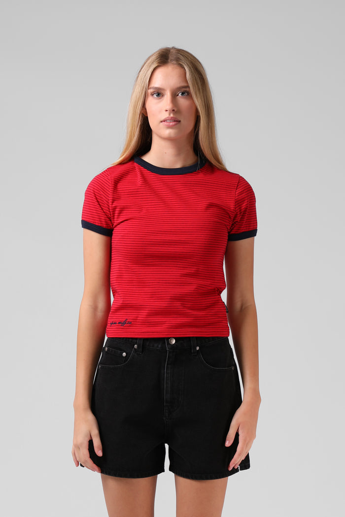 Stripe Ringer Tee - Red