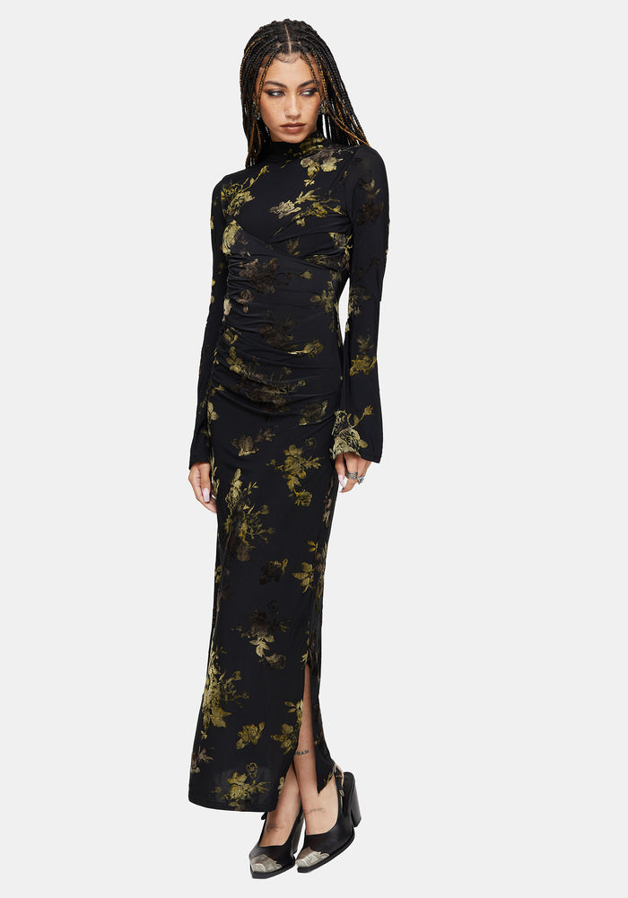 Velda Floral Flocked Mesh Maxi Dress