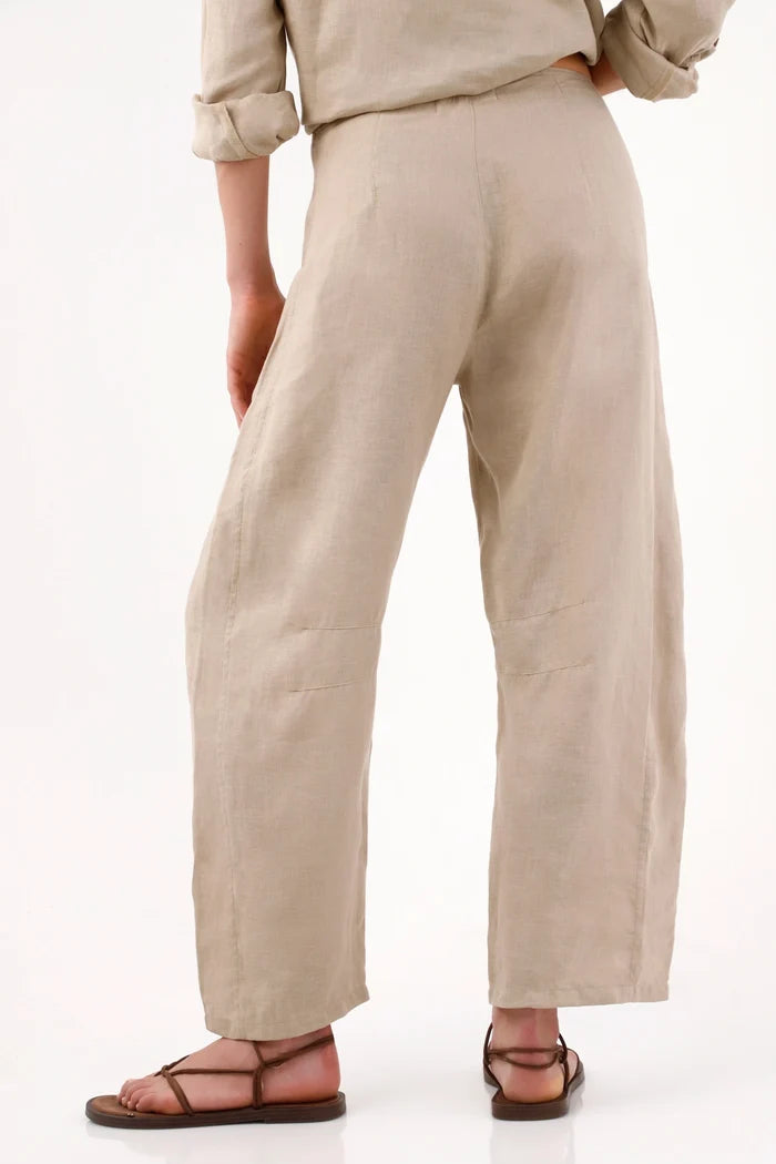 Wide Leg Pants for Women in Beige Linen with Relaxed Fit and Cropped Length