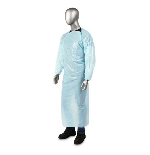 (100/Case) AmbiShield 60" CPE Blue Gown w/ Elastic Wrists