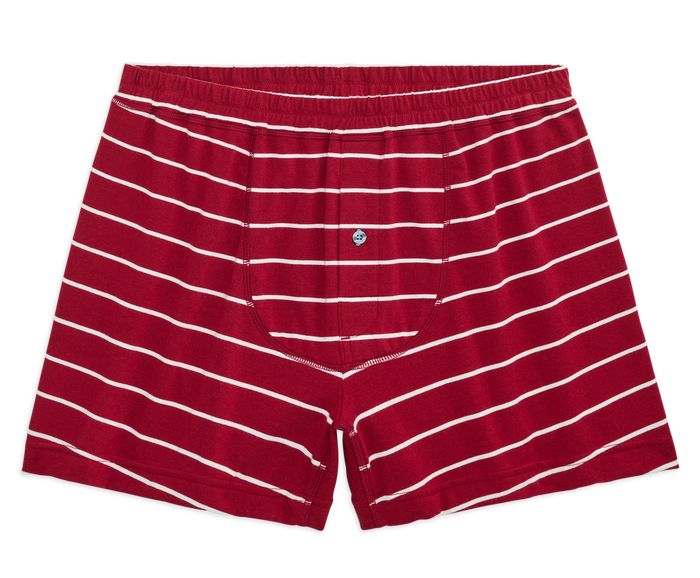 Crimson Bright White Maritime Stripe | Front view of 18-Hour Knit Boxer in Crimson Bright White Maritime Stripe
