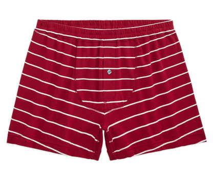 Crimson Bright White Maritime Stripe | Front view of 18-Hour Knit Boxer in Crimson Bright White Maritime Stripe