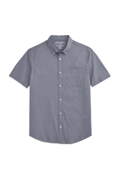 Front view of 24/7 Poplin Short Sleeve Shirt in True Navy Crosshatch