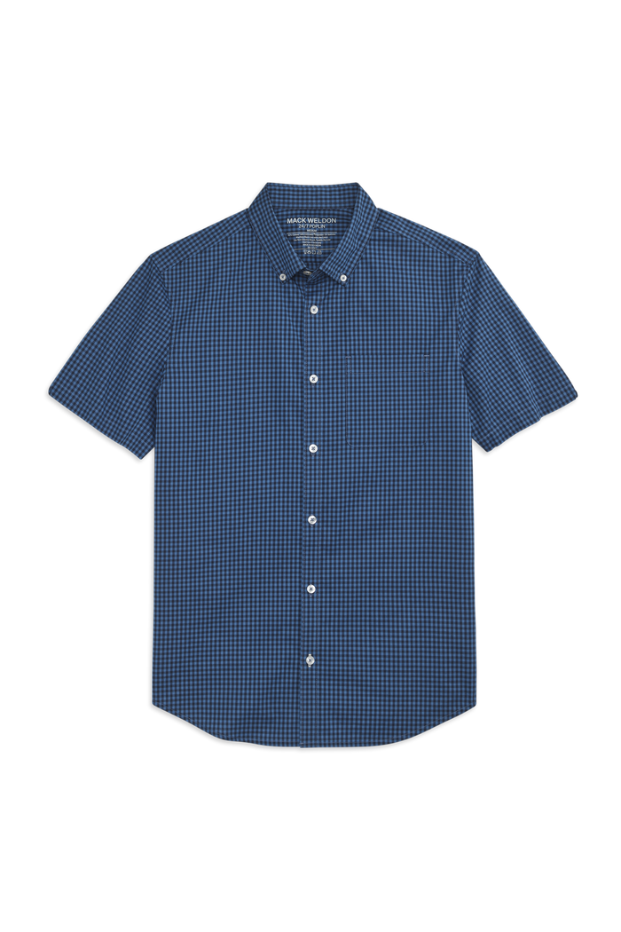 Front view of 24/7 Poplin Short Sleeve Shirt in Crosswind Gingham