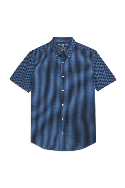 Front view of 24/7 Poplin Short Sleeve Shirt in Crosswind Gingham