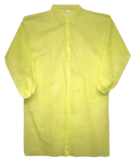 (50/Case) Premium Yellow Lab Coats | 44" long, 40 gram, Elastic Wrists