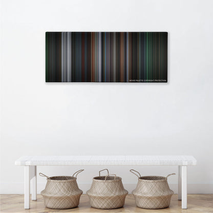 8 Mile color palette canvas above a white bench with three woven baskets