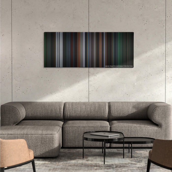 8 Mile color palette canvas on a concrete wall above a gray sectional sofa