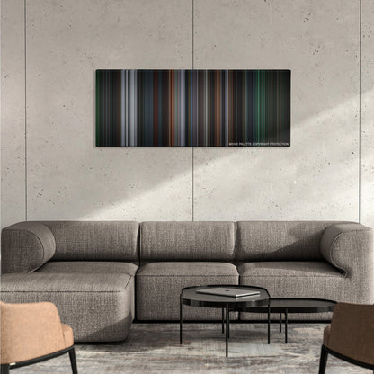 8 Mile color palette canvas on a concrete wall above a gray sectional sofa