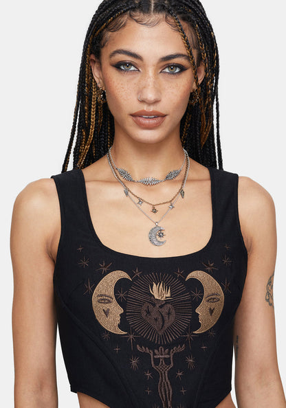 Abellona Moon Fern Layered Charm Necklace