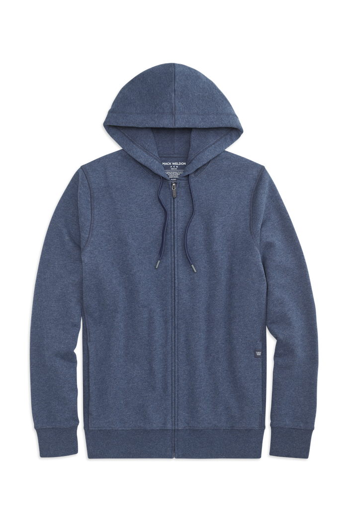 Front view of Ace  Full-Zip Hooded Sweatshirt in Navy Heather