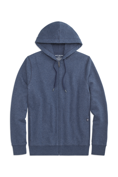 Front view of Ace  Full-Zip Hooded Sweatshirt in Navy Heather
