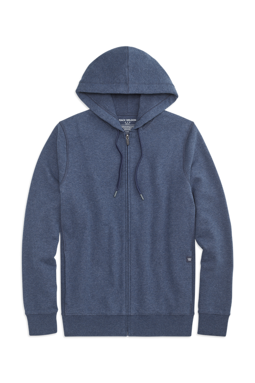 Front view of Ace  Full-Zip Hooded Sweatshirt in Navy Heather