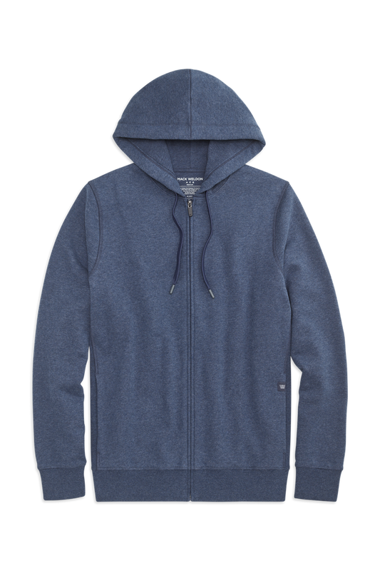 Front view of Ace  Full-Zip Hooded Sweatshirt in Navy Heather