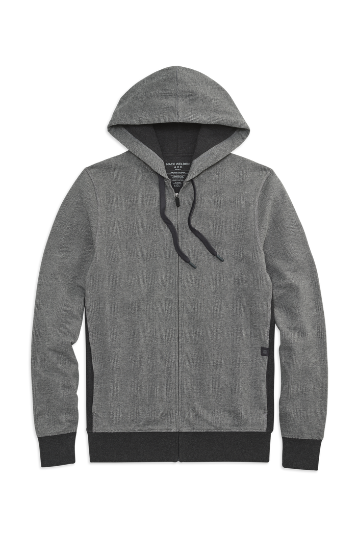 Charcoal Heather - Herringbone | Front view of Ace Full Zip Hooded Sweatshirt in Charcoal Heather - Herringbone