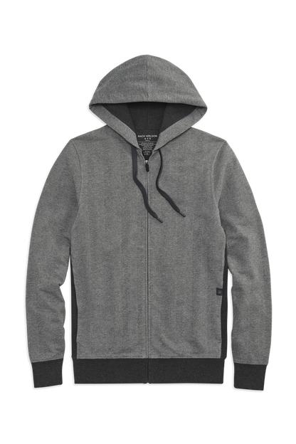 Charcoal Heather - Herringbone | Front view of Ace Full Zip Hooded Sweatshirt in Charcoal Heather - Herringbone