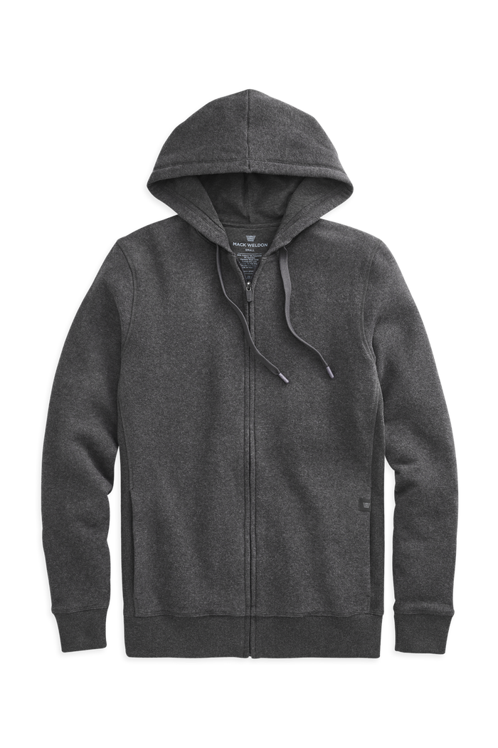 Charcoal Heather | Front view of Ace Full Zip Hooded Sweatshirt in Charcoal Heather