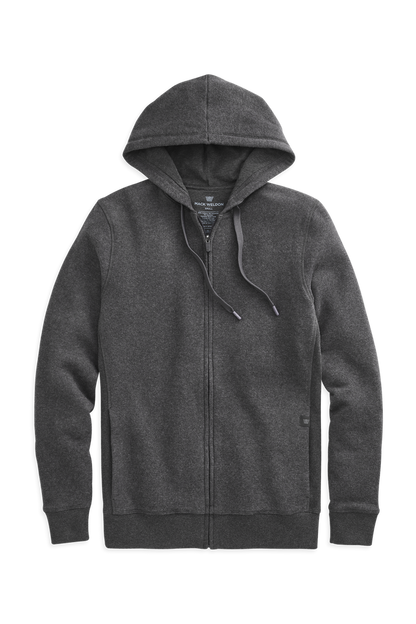 Charcoal Heather | Front view of Ace Full Zip Hooded Sweatshirt in Charcoal Heather