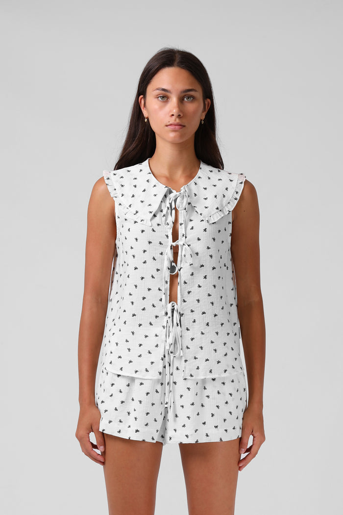 Addison Blouse - White Bows