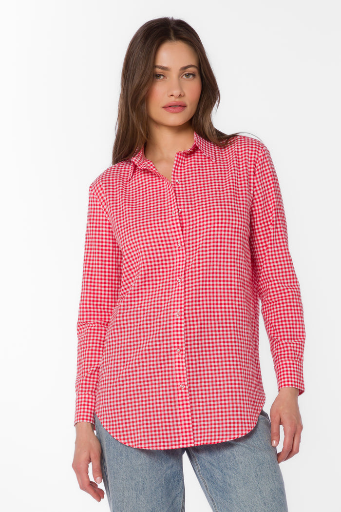 Adelynn Cherry Gingham Shirt - Tops - Velvet Heart Clothing
