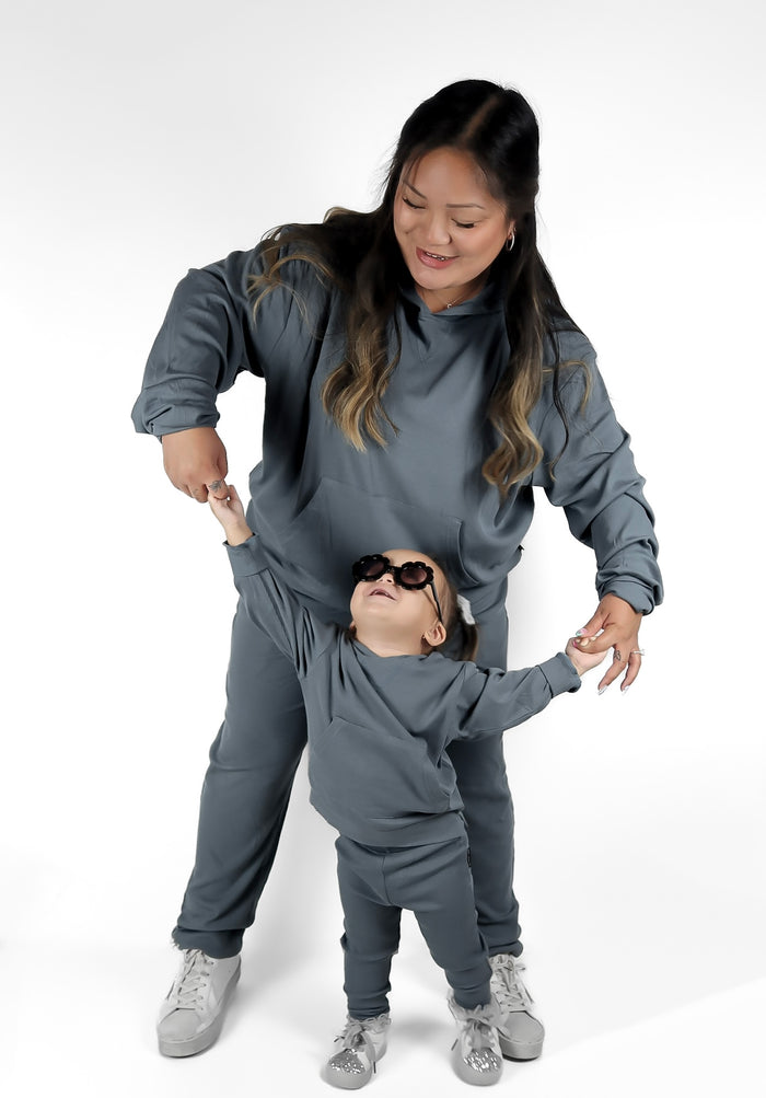 ADULT - BAMBOO RIBBED HOODIE - STEEL BLUE