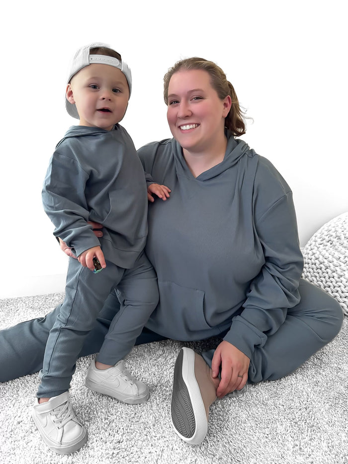 ADULT - BAMBOO RIBBED JOGGERS - STEEL BLUE