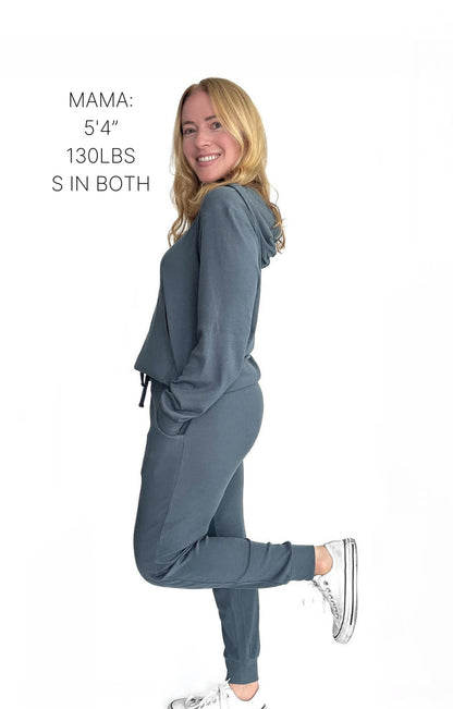 ADULT - BAMBOO RIBBED JOGGERS - STEEL BLUE