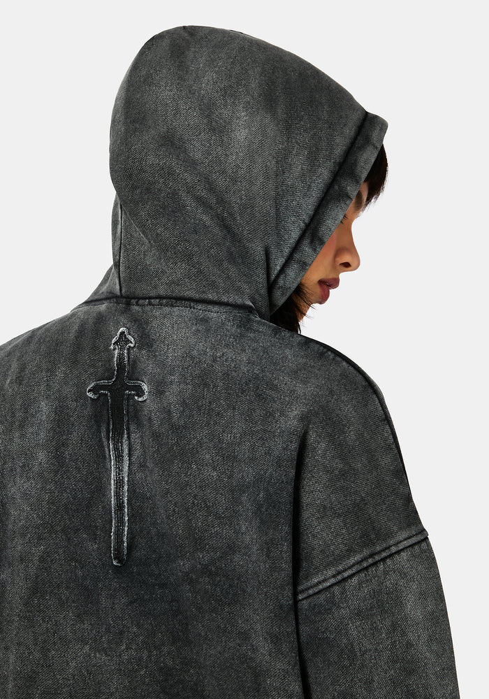Aelin Sword Applique Hooded Sweater Dress - Black