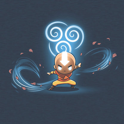 Classic Cotton T-shirt_TeeTurtle heather navy Air Nomads apparel featuring Aang in Avatar state with the air symbol and swirling winds in the background.
