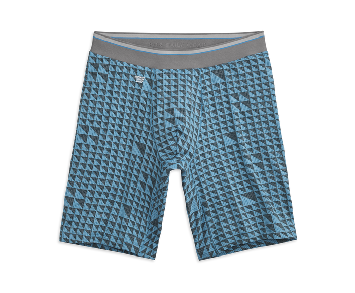 Weldon Blue Triangular | Front view of AIRKNITˣ 8" Boxer Brief Weldon Blue Triangular