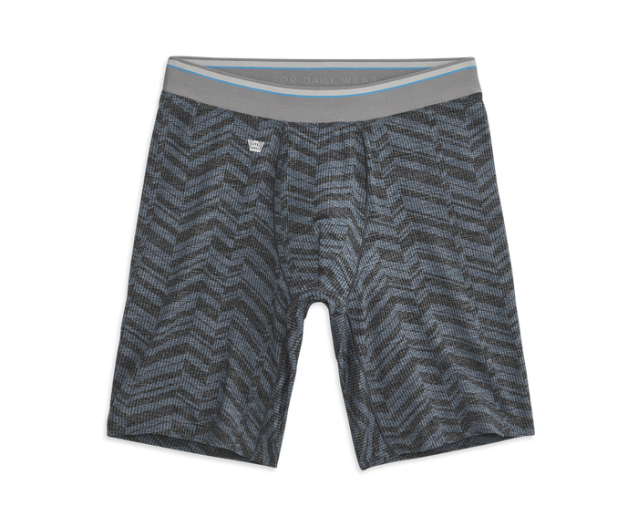 Indigo Heather Chevrific | Front view of AIRKNITˣ 8" Boxer Brief Indigo Heather Chevrific