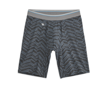 Indigo Heather Chevrific | Front view of AIRKNITˣ 8" Boxer Brief Indigo Heather Chevrific