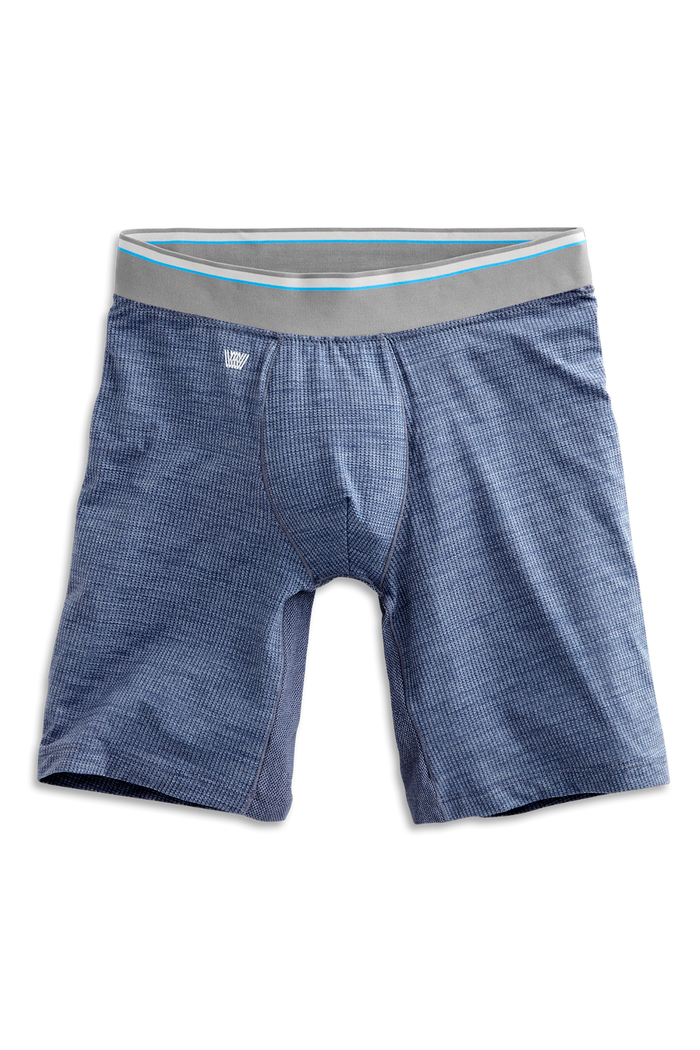 Indigo Heather | Front view of Airknitx 8" Boxer Brief in Indigo Heather