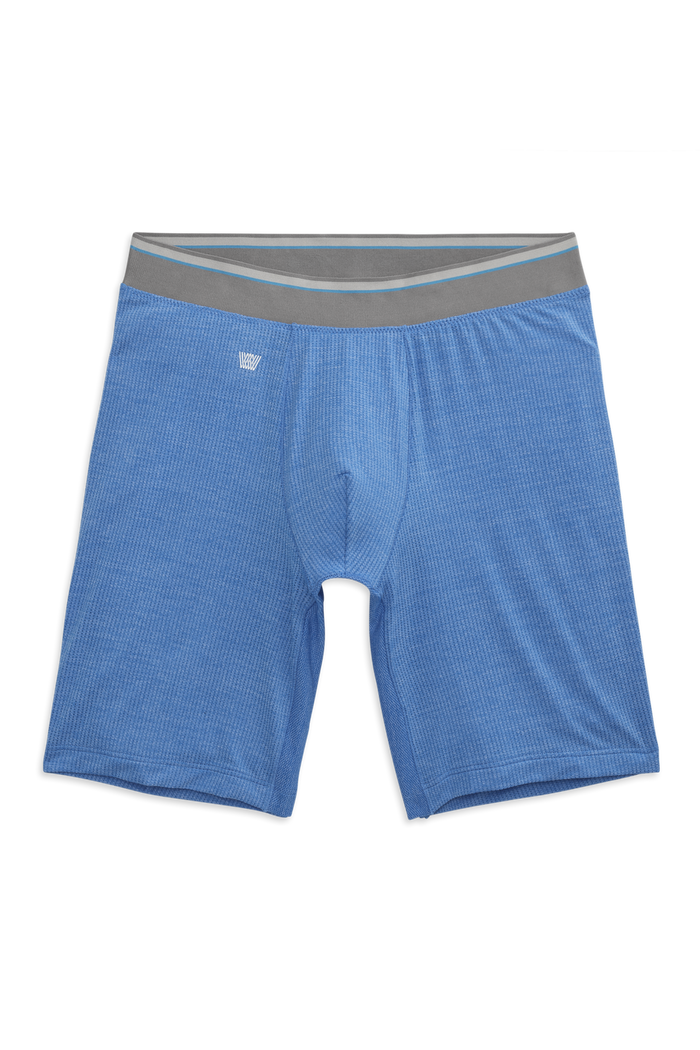 Pulse Blue Heather | Front view of the AIRKNITˣ 8" Boxer Brief in Pulse Blue Heather