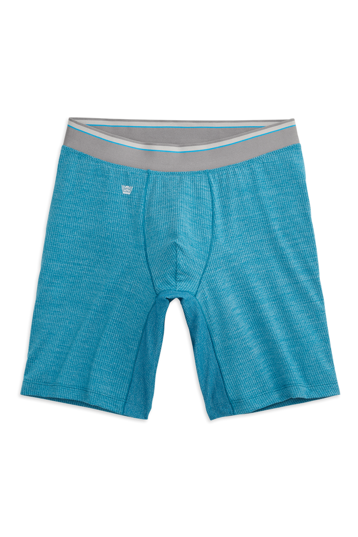 Cerulean Heather | Front view of AIRKNITx 8" Boxer Brief in Cerulean Heather