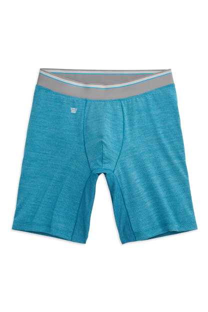 Cerulean Heather | Front view of AIRKNITx 8" Boxer Brief in Cerulean Heather