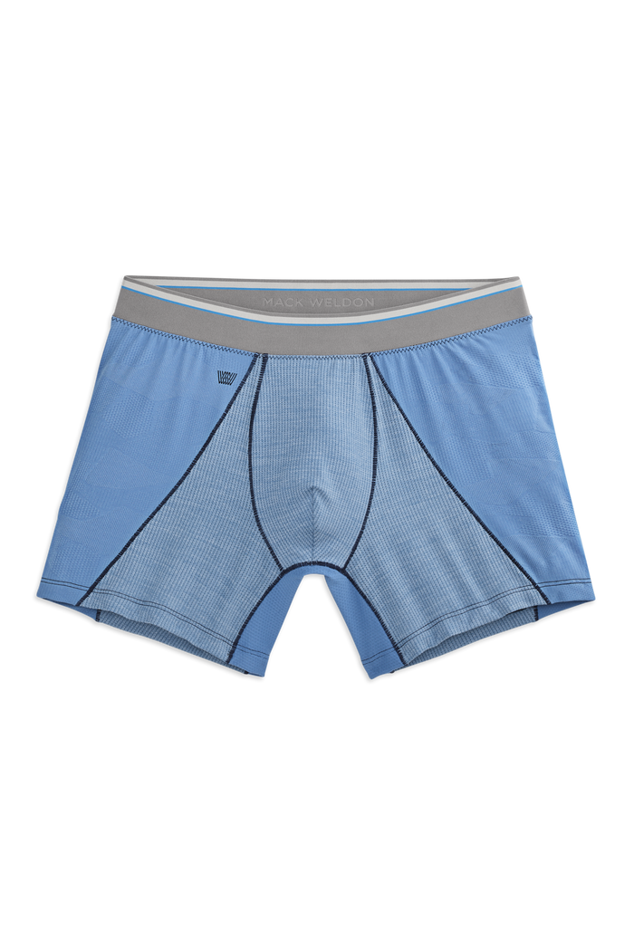 Seaplane Blue Heaven Heather Herringboned | Front view of AIRKNITˣ Boxer Brief in Seaplane Blue Heaven Heather Herringboned