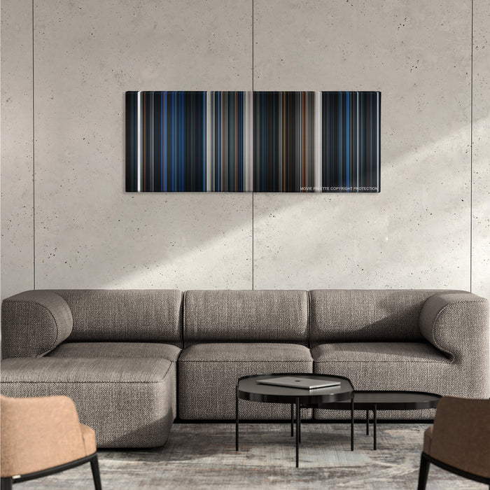 Alien color palette canvas on a concrete wall above a gray sectional sofa