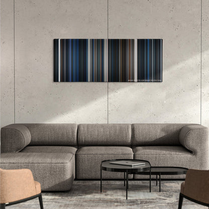 Alien color palette canvas on a concrete wall above a gray sectional sofa