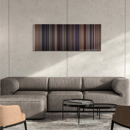 Almost Famous color palette canvas on a concrete wall above a gray sectional sofa