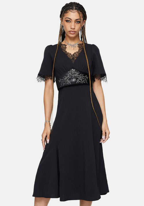 Altha Lace Back V Neck Midi Dress